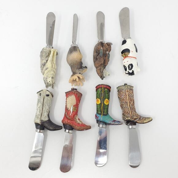 Mr Spreader set of 4 western resin cheese spreader knife set of 8 with Animal - Picture 1 of 9